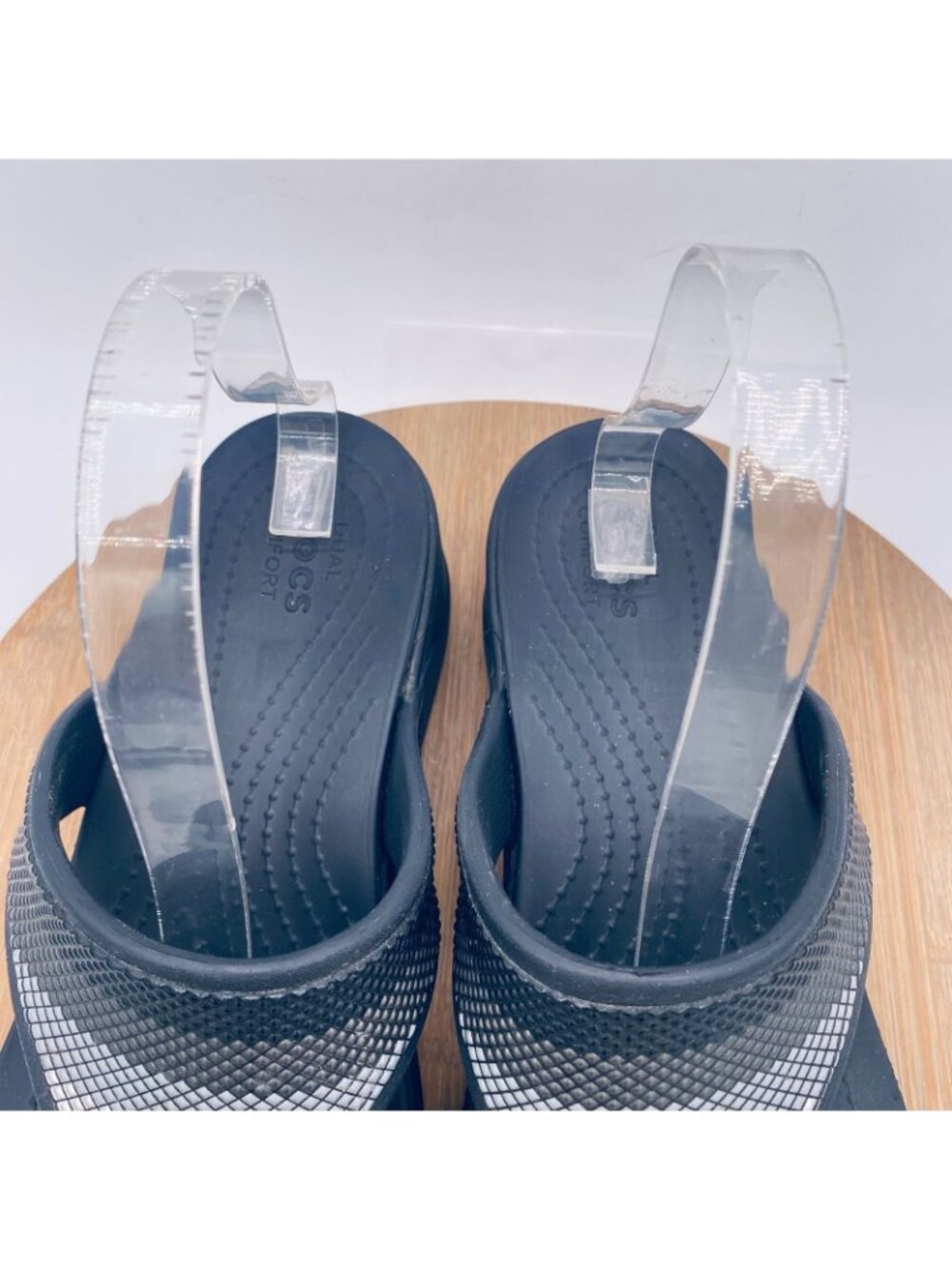 Crocs Monteray Sandals Womens 11 Black Rubber Beaded Sporty Flip Flops Platform - Picture 4 of 10